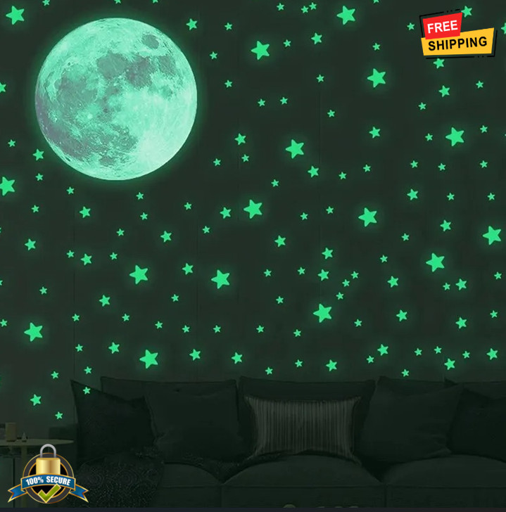 103 pcs Glow in the Dark Moon & Stars Wall Stickers Kids Bedroom Decor