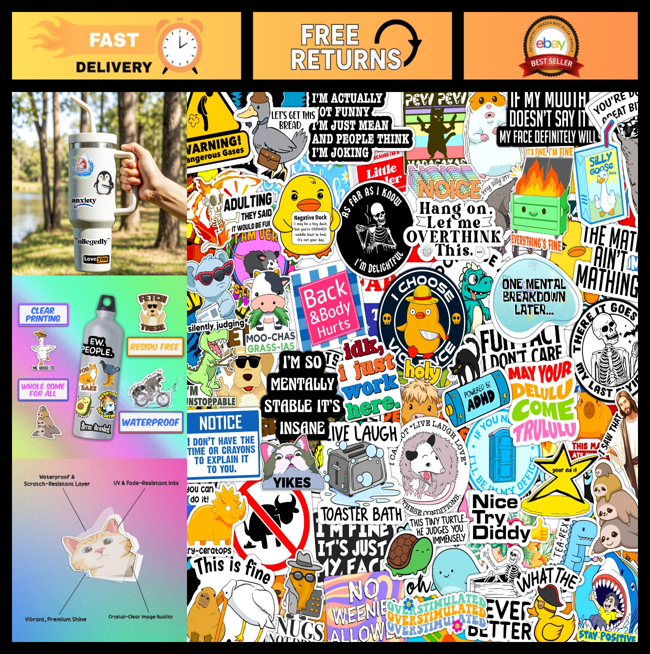 400 Pcs Waterproof Funny Stickers for Adults – Sarcastic Humor for Laptops, Phon