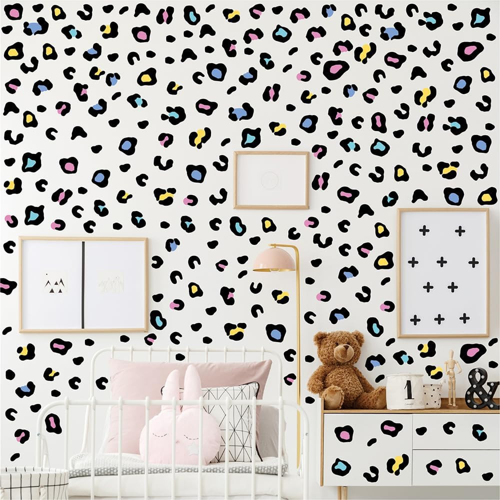 390 PCS Colorful Leopard Print Wall Decals, 10 Sheets Peel & Stick Removable Vin