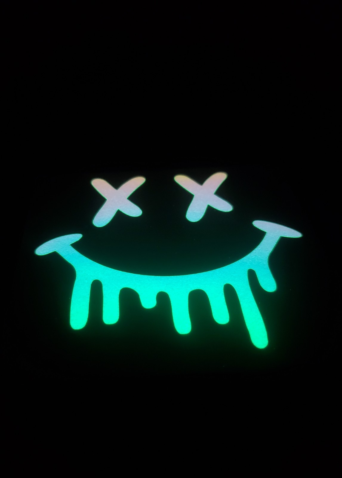 Glow In The Dark Smiley Face Drip Vinyl Decal Medium Size Sticker Bright Opal