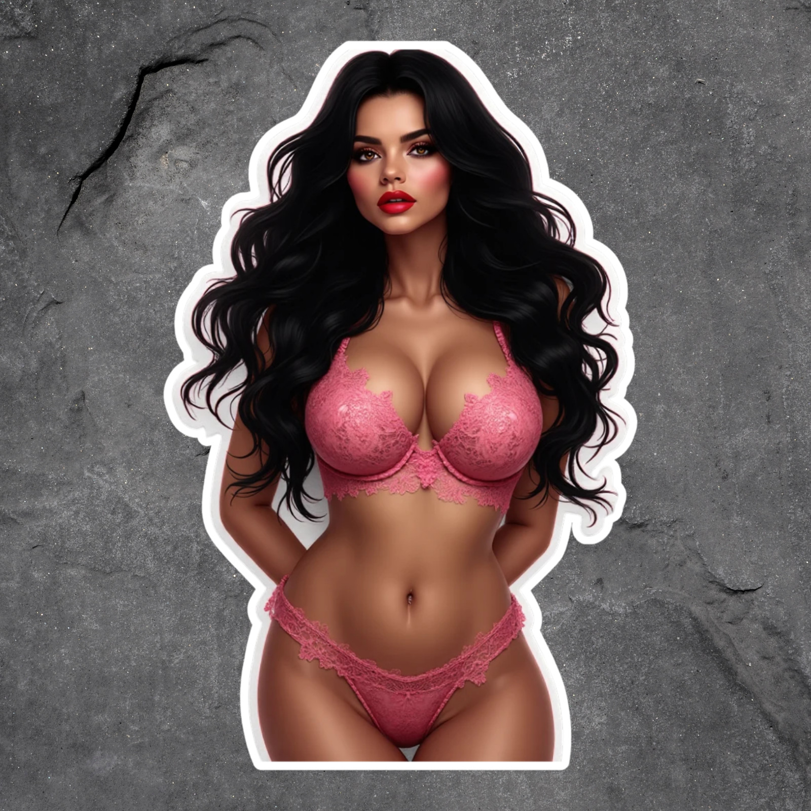 Pinup Girl Sticker Vinyl Decal Pink Lingerie Black Hair Gothic Sexy Art