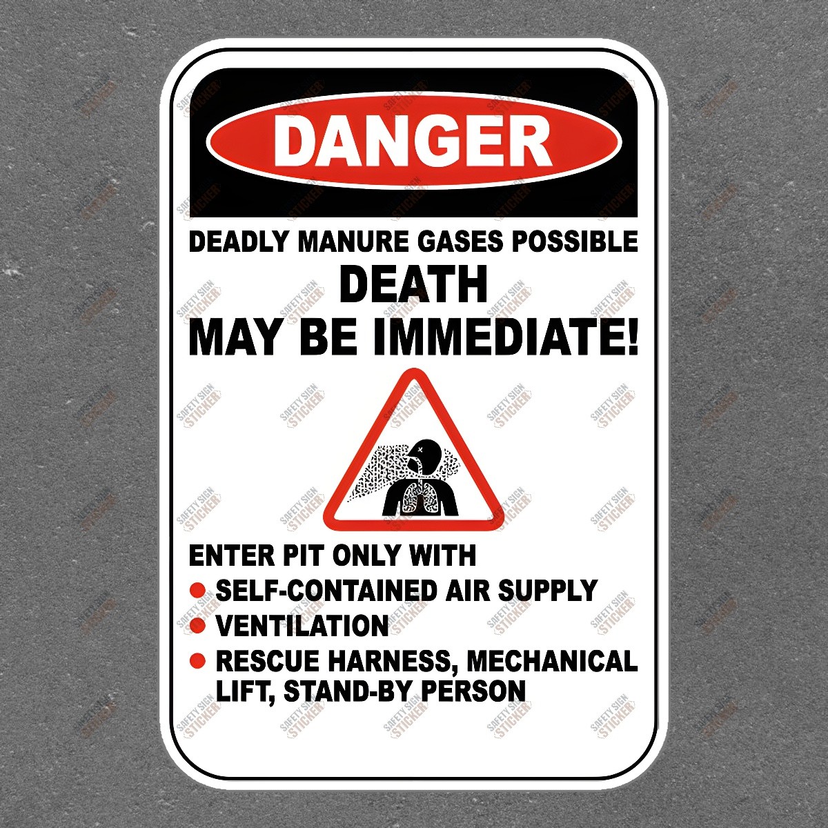 Danger Safety Sign Sticker Deadly Manure Gases, Immediate Death #490708