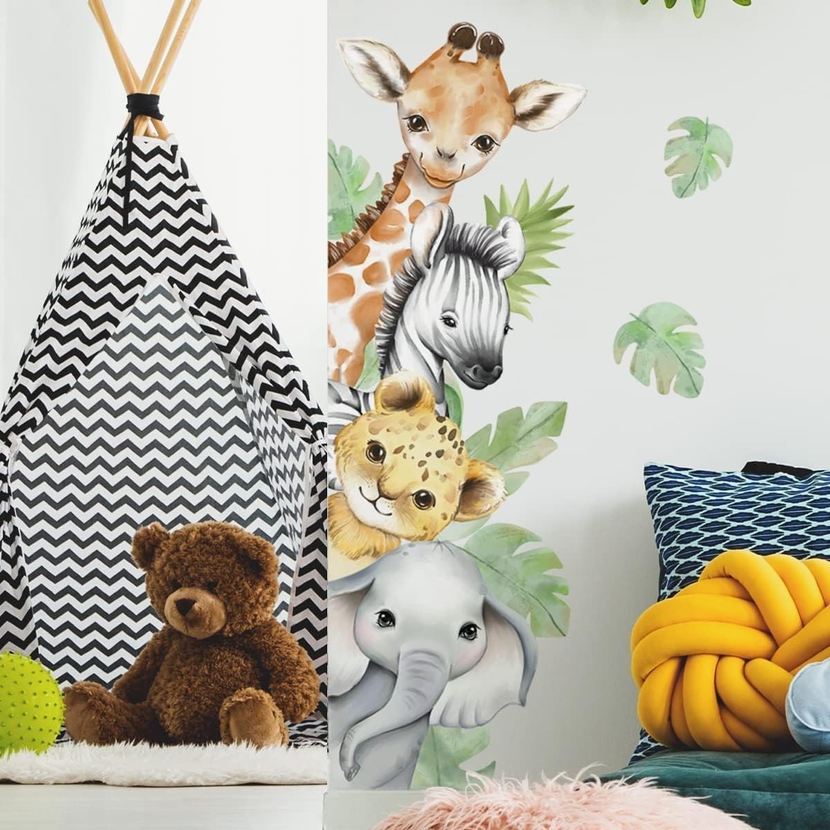 44.88” Waterproof Jungle Animal Stickers for Kids’ Nursery and Playroom Decor
