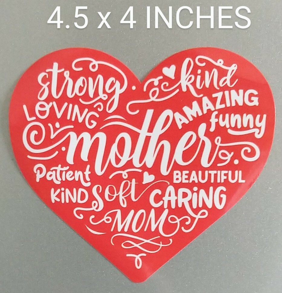 4.5″ Mom Heart Decal Vinyl Sticker Red White Love Mothers Day Gift Family Kids