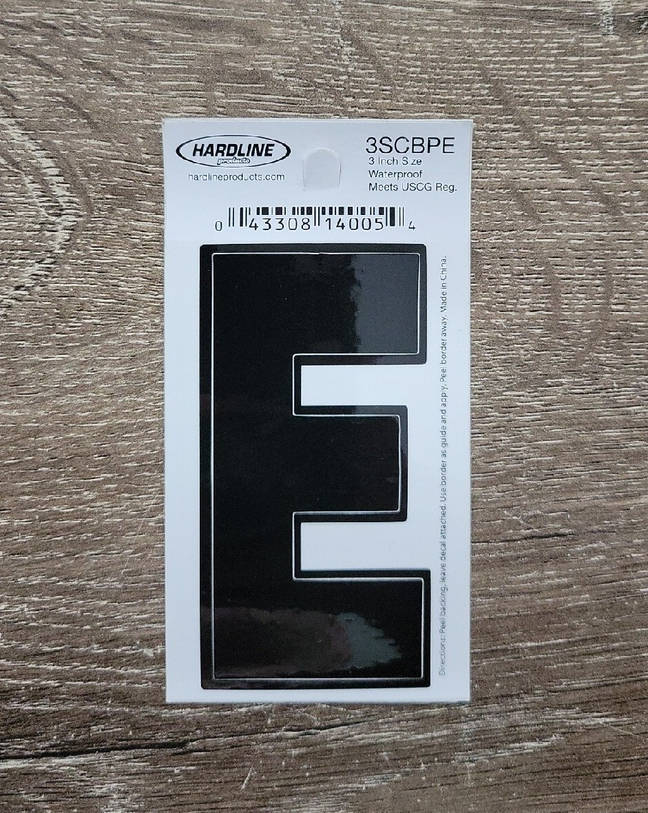 Hardline Self Adhesive Letter E Glossy Black 3″ Super Stick, Waterproof. 3SCBPE