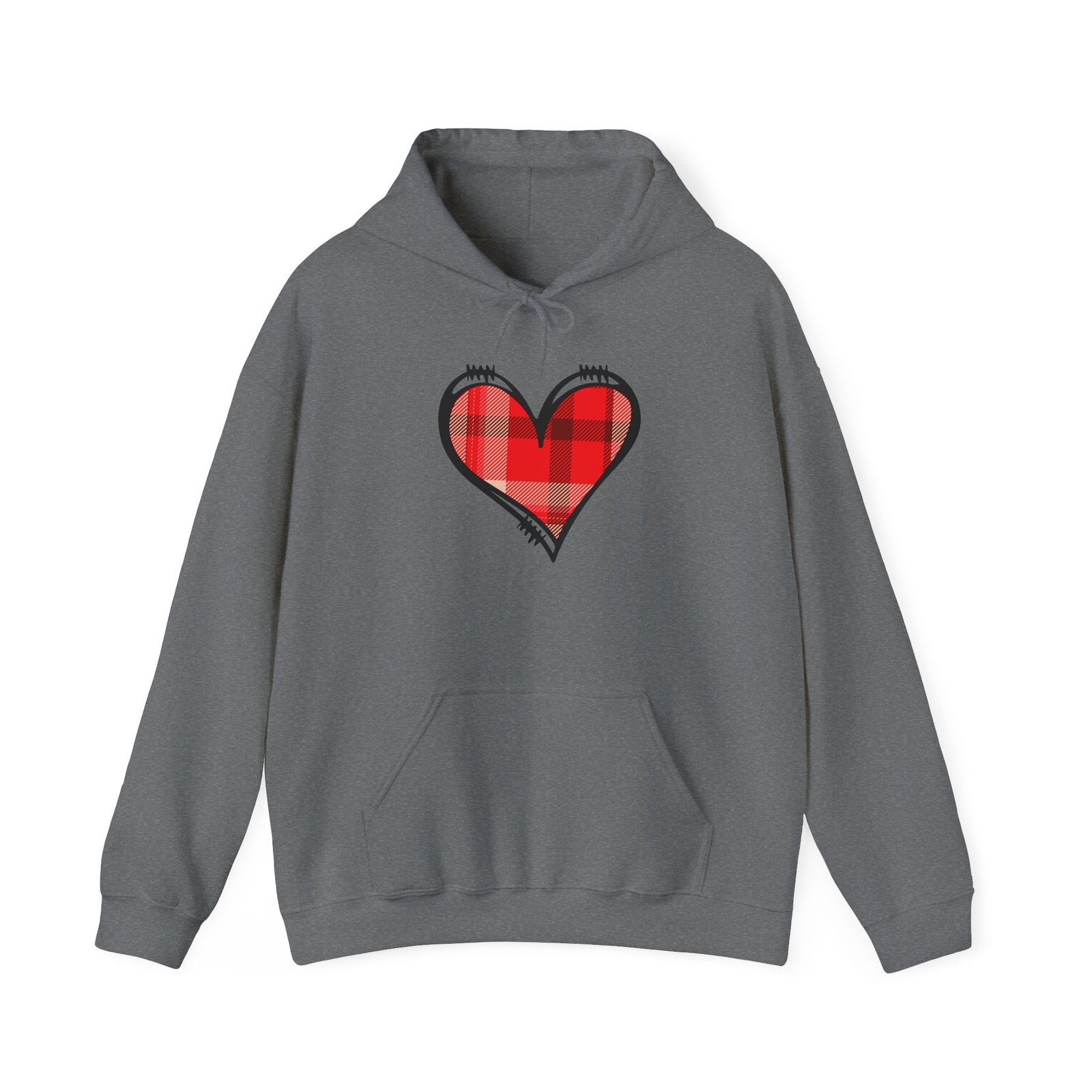Love Hoodie with Plaid Heart on Front and Bold Love Design on Back
