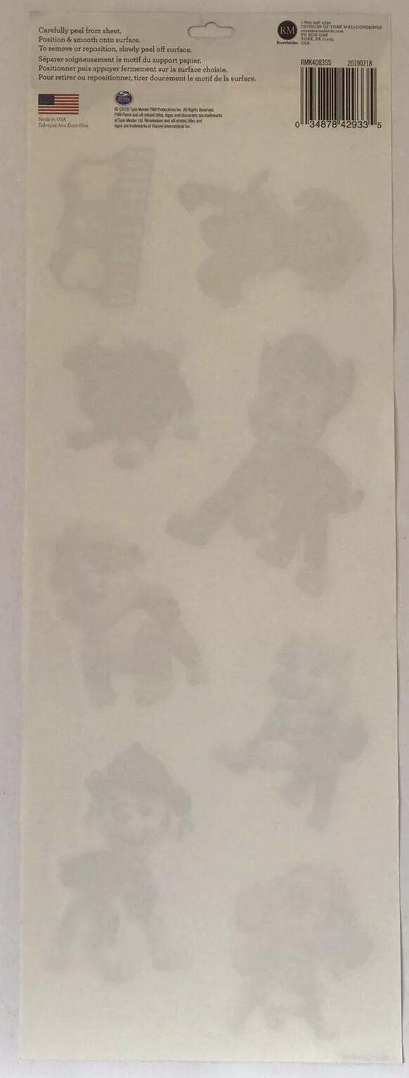 PAW PATROL 8 Removable Wall Decals Ryder Chase Marshall Skye Kids Room No Damag