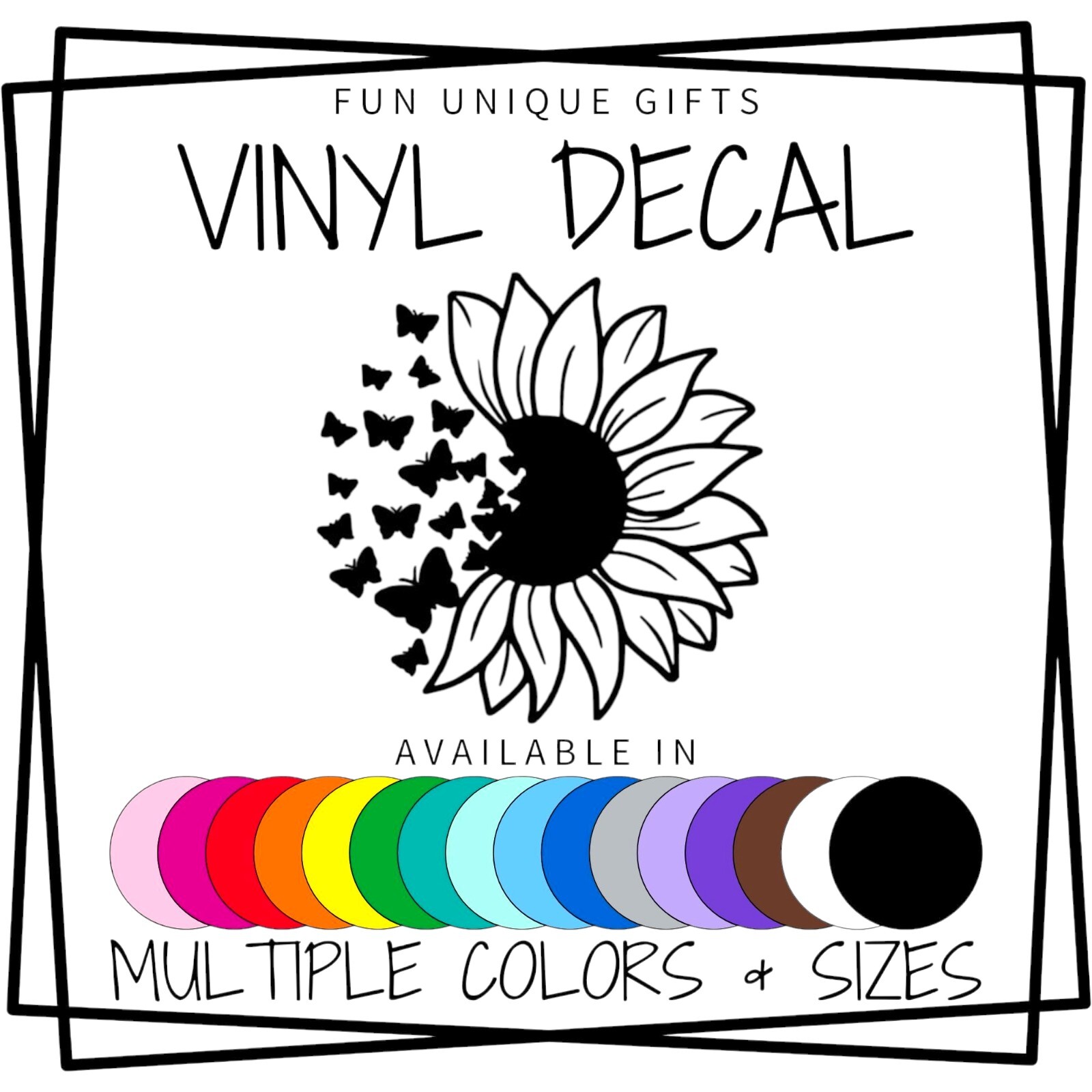 Sunflower & Butterflies Vinyl Decal Sticker -Multiple Colors & Sizes- SHIPS FREE