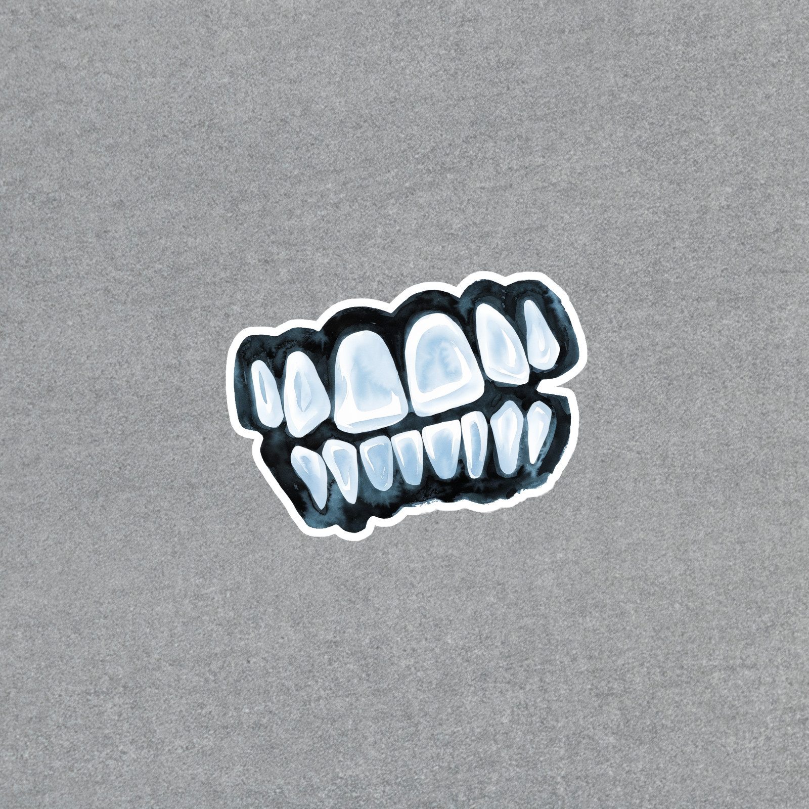 Glossy Black & White Cartoon Teeth Sticker – Funny Dental Grillz Decal #570