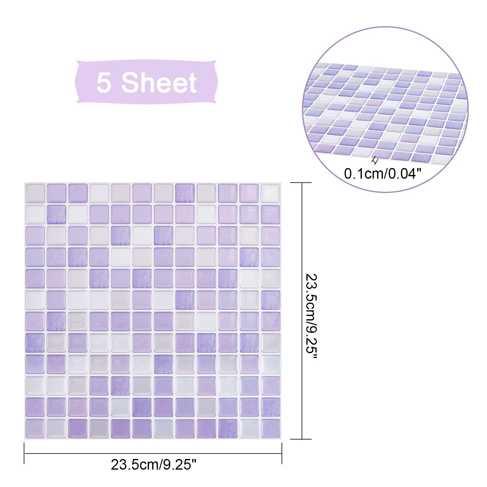 5pcs Peel and Stick Backsplash Purple Square 3D Mosaic Removable Tile Sticker…