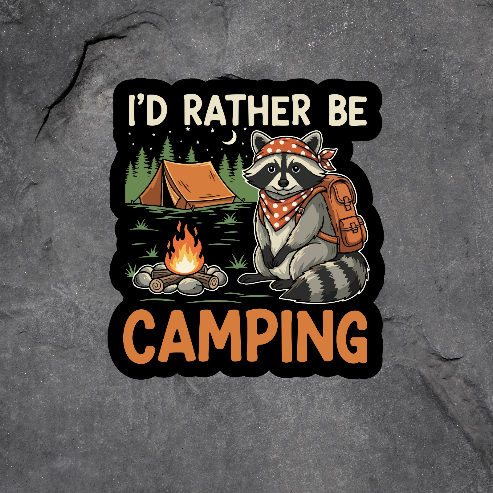 Raccoon sticker vinyl decal camping tent campfire woodland forest bandana