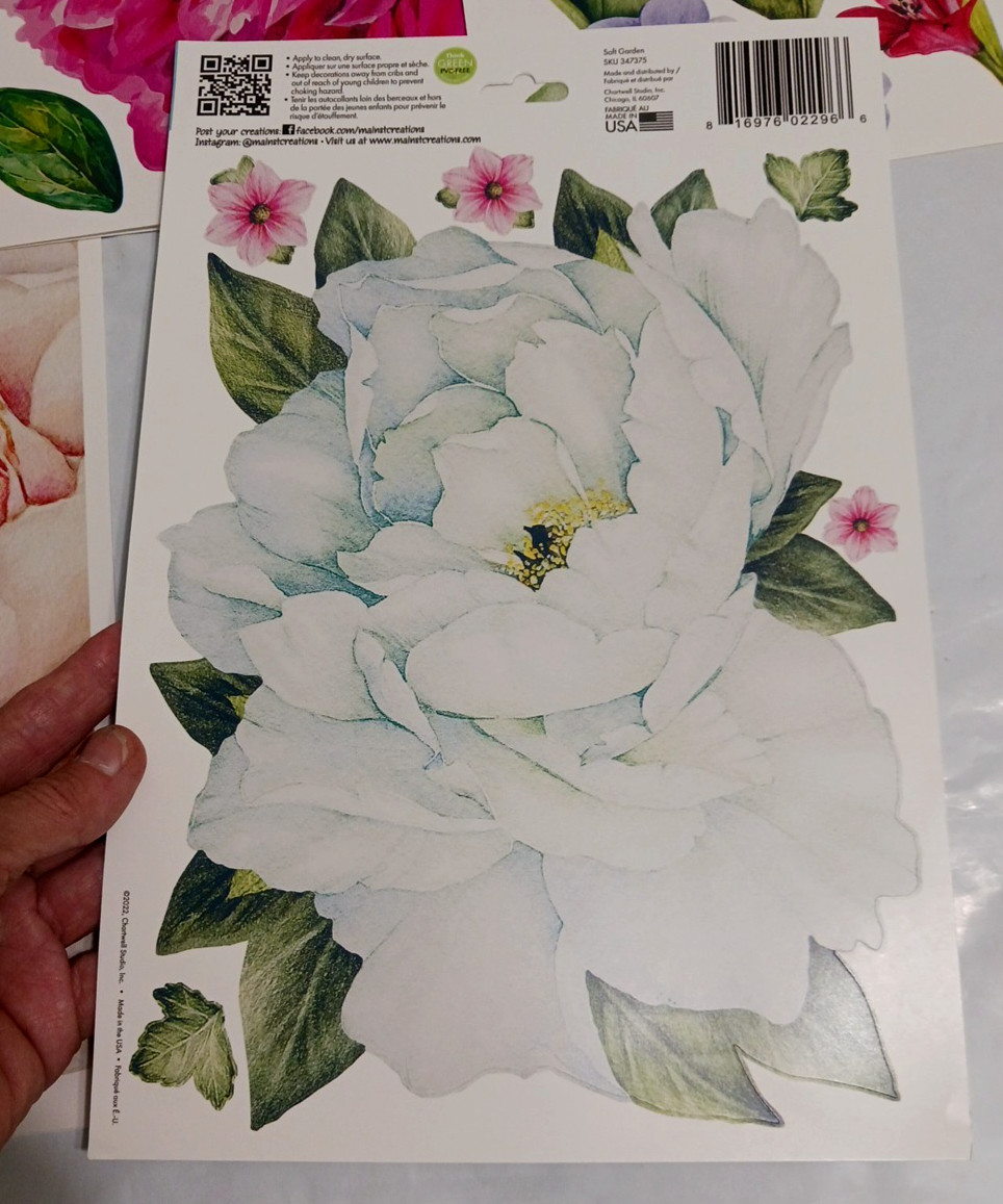 Wall Decal stickers Jumbo 10″ Flowers. Rose + Pink. 6 sets Peel and stick floral