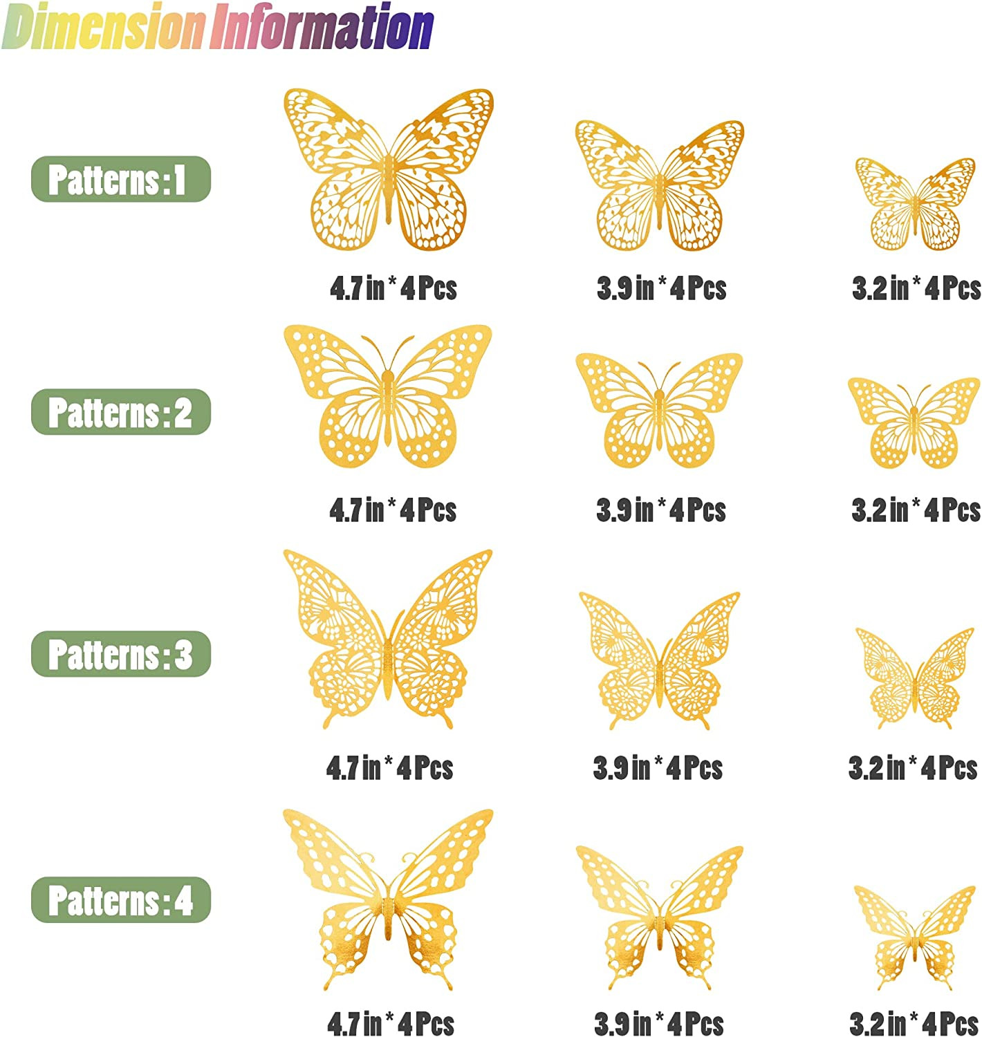 SAOROPEB 3D Butterfly Wall Decor – 48 Pcs, 4 Styles, 3 Sizes, Gold Butterfly