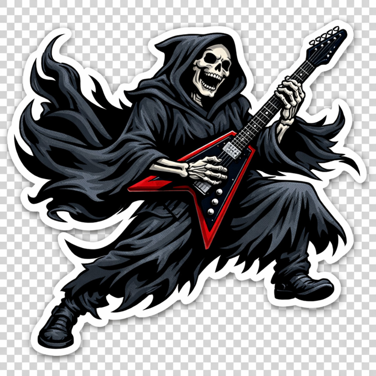 3 inch Grim Reaper Playing Guitar Sticker Rock Metal Skeleton Vinyl Decal