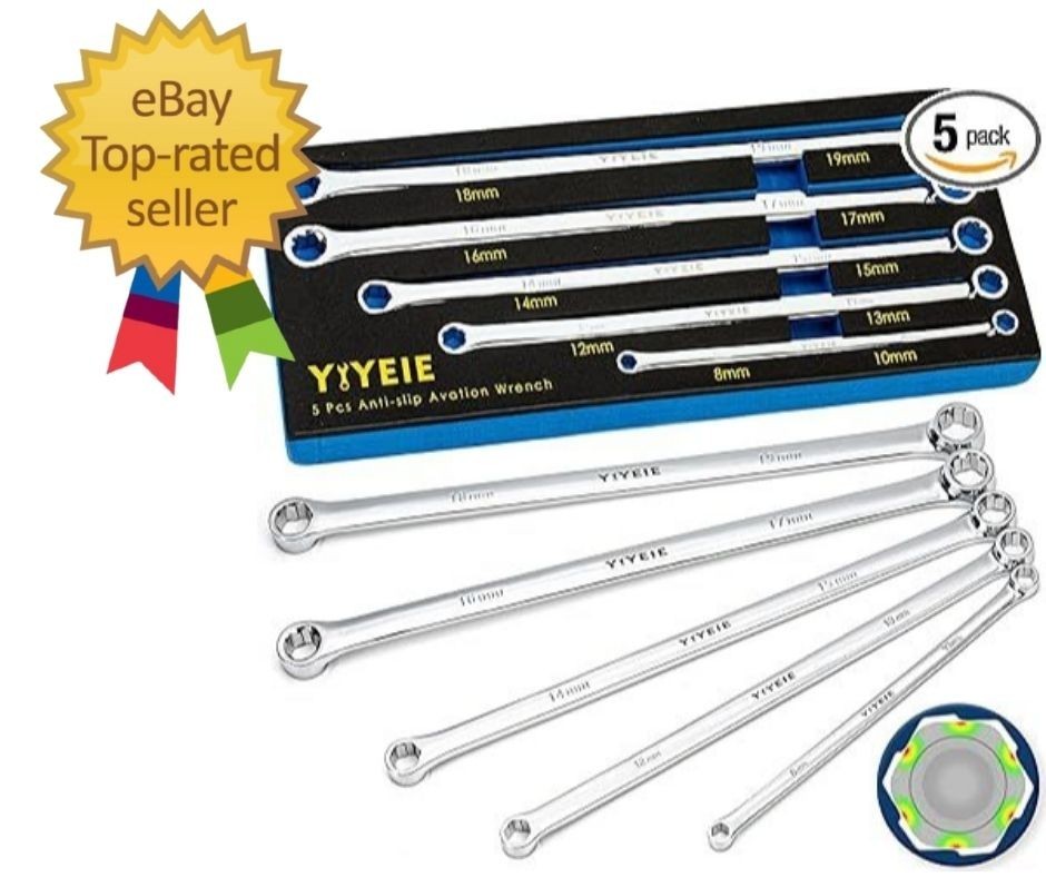 5-Piece Extra Long Box End Wrench Set, Metric 8Mm-19Mm, 6 Point Extended Bolt Ex