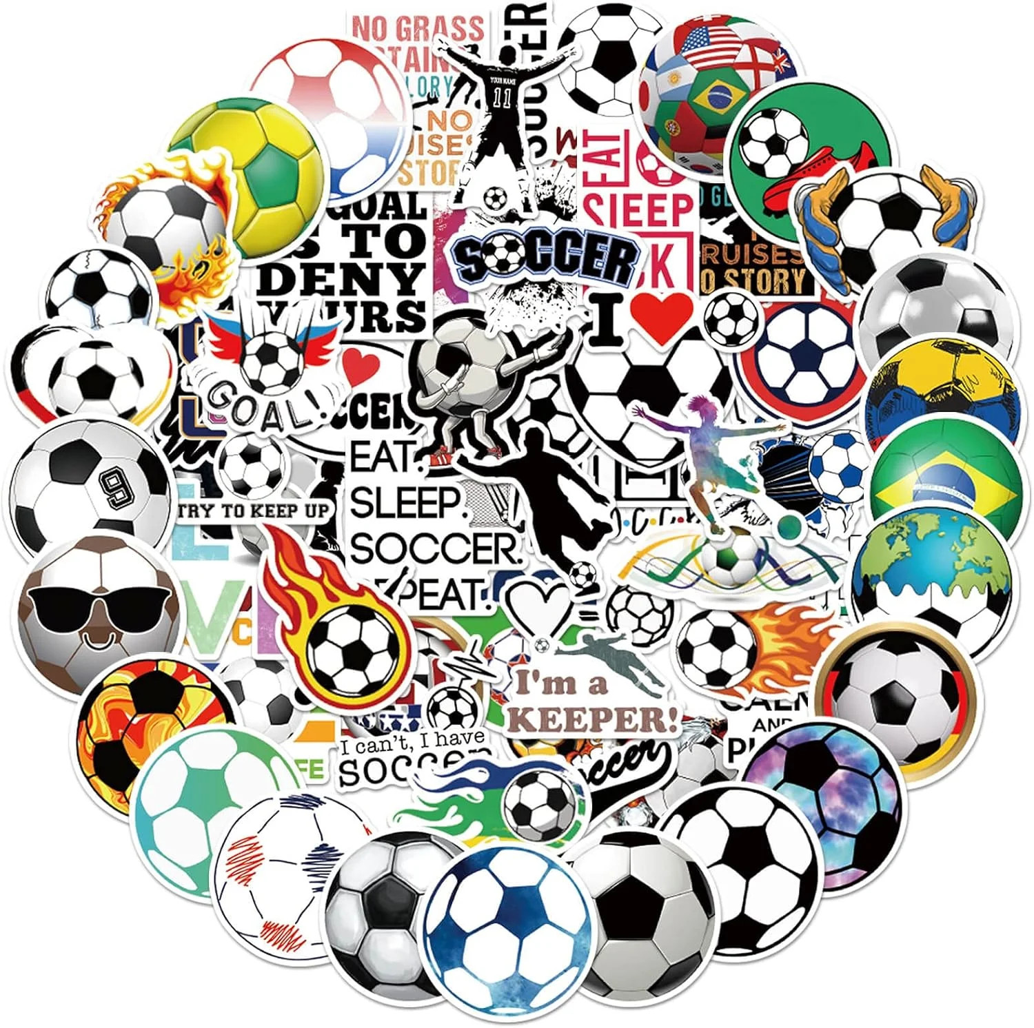 100PCS Soccer Stickers for Boys Girls Kids Teens, Vinyl Waterproof Soccer Sticke