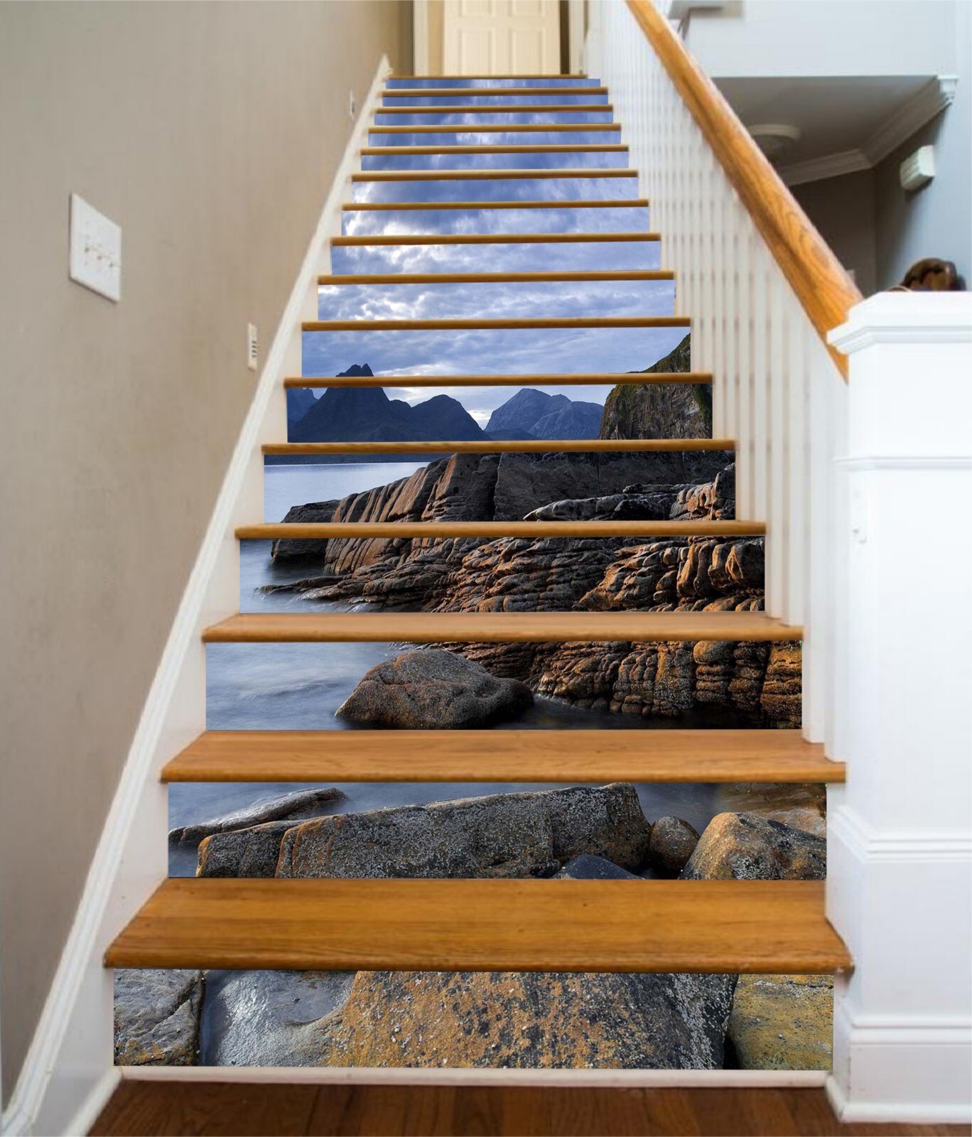 3D Mountain Lake AZ1308 Stair Risers Decoration Mural Vinyl Wallpaper Kay