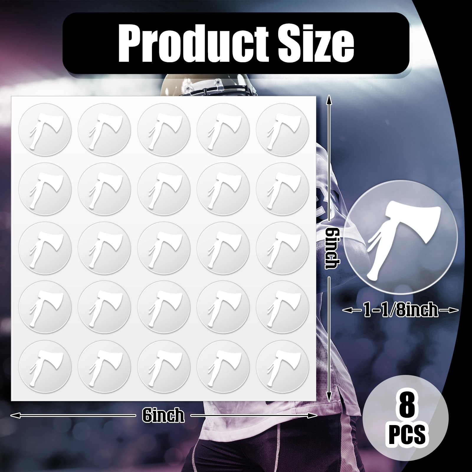 200 Pcs 8 Sheets Football Helmet Stickers Hatchet Decals 1-1/8 Inch Self Adhesiv