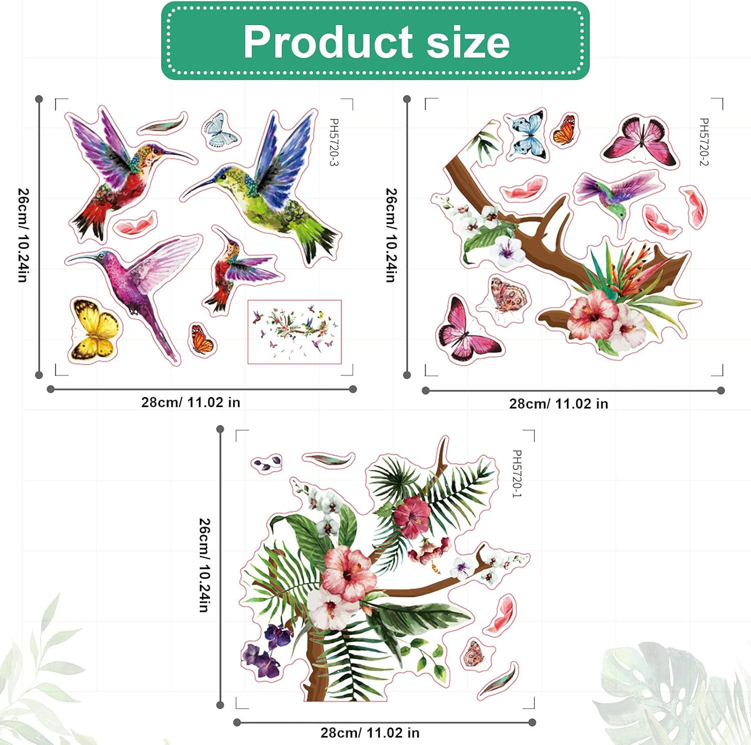Hummingbirds Wall Decals Peel and Stick Birds Vinyl Wall Stickers Butterfly Flow