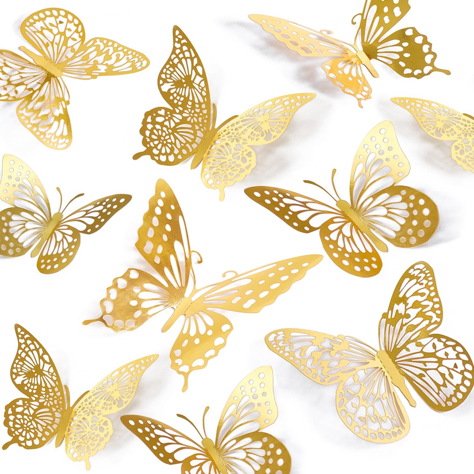 3D Butterfly Wall Decor – 48 Pcs, 4 Styles, 3 Sizes, Gold Butterfly Decoratio…