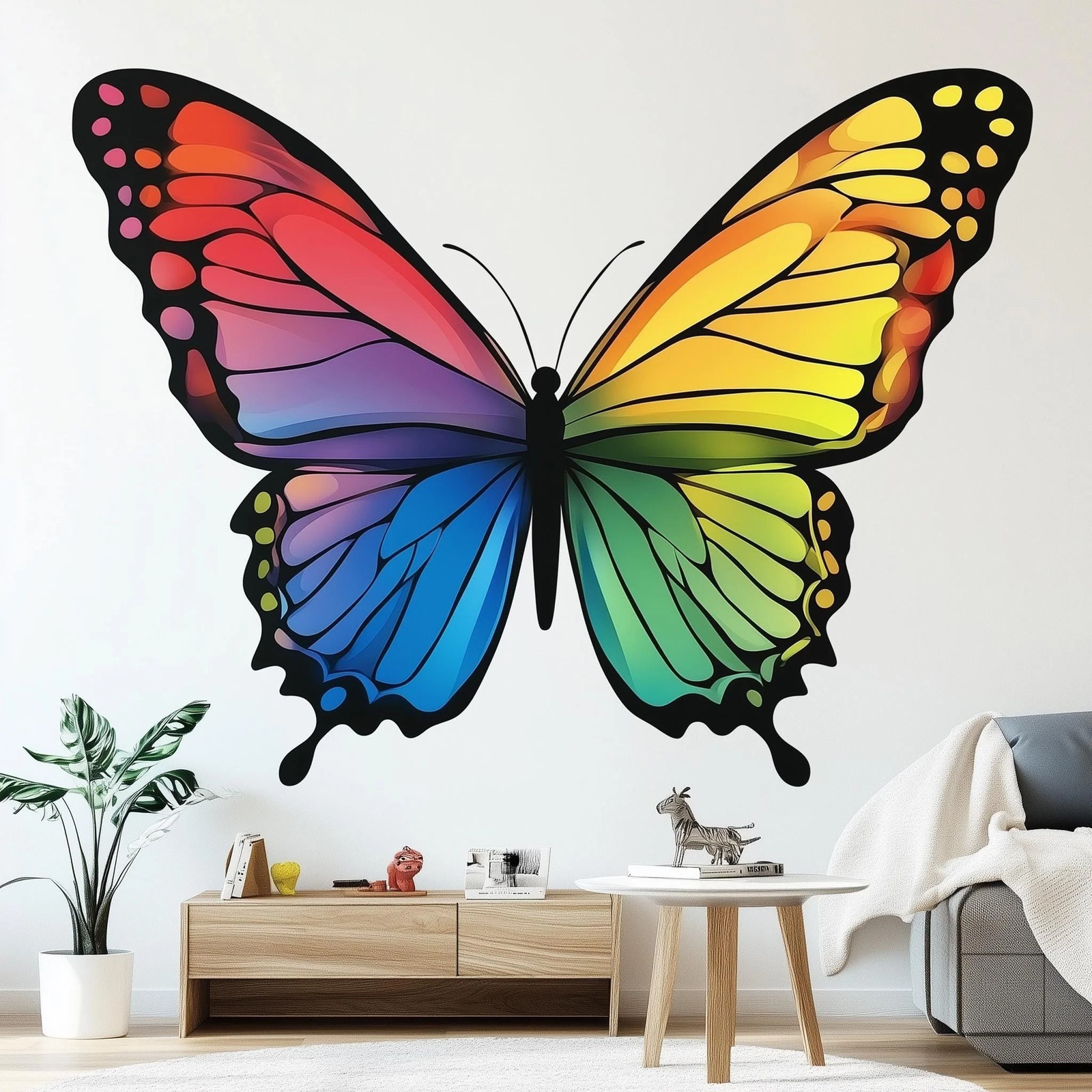 Large Rainbow Butterfly Wall Decal | Colorful Butterfly Sticker