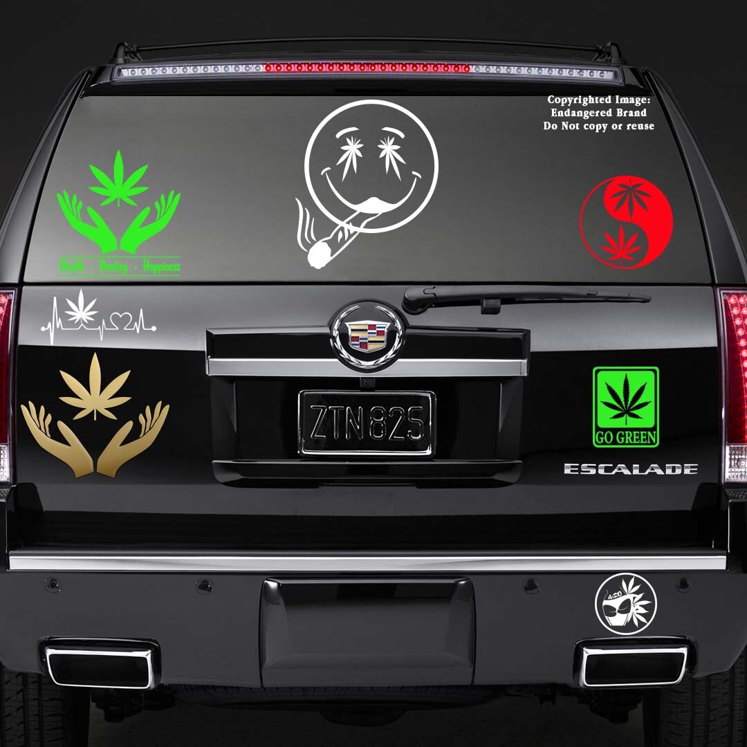 Marijuana Smiley Face with Blunt Weed Pot Medicine Sticker Decal