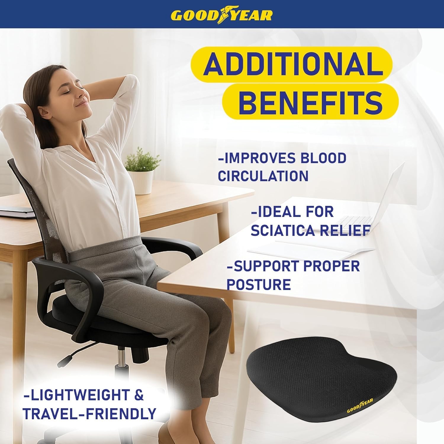 Memory Foam Car Seat Cushion – Gel Seat Cushions for Office Chairs, Tailbone