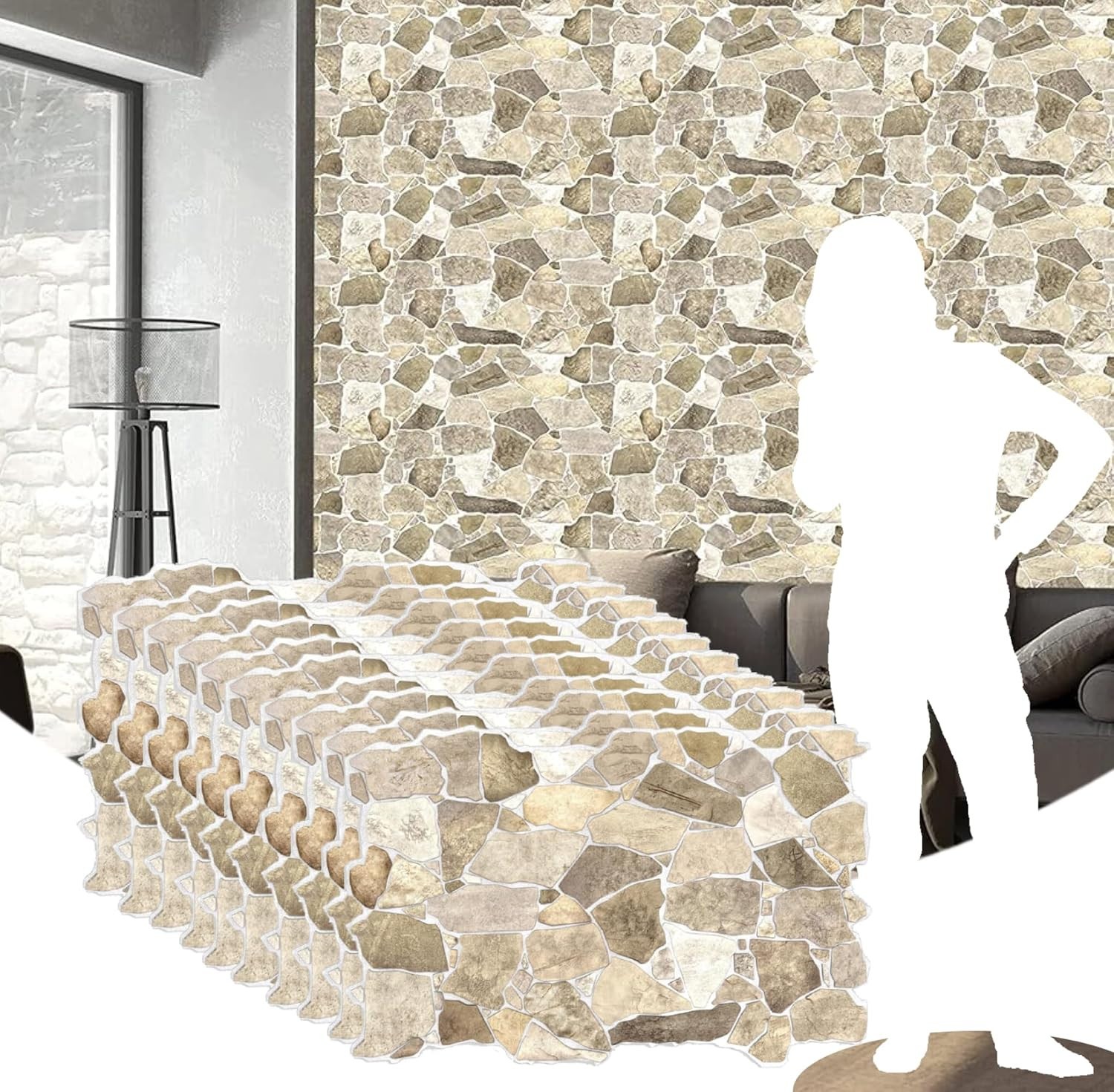 Dundee Deco 3D Stone Wall Panels – 10 pack, 39″x25″, Covers 67 sqft -Brown Beige