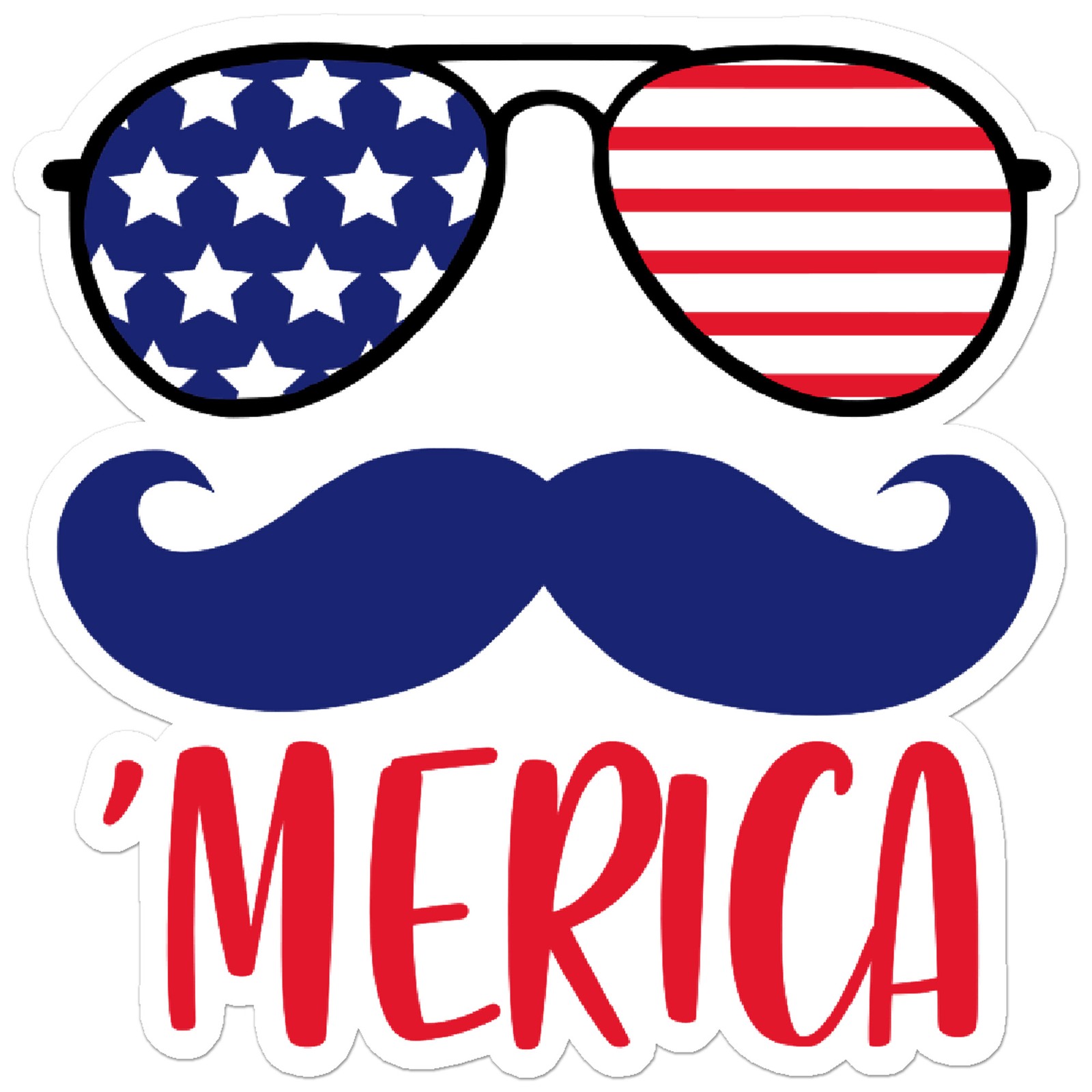 ‘Merica Mustache Glasses – Vinyl Decal Sticker – Car Window Laptop – ebn9921