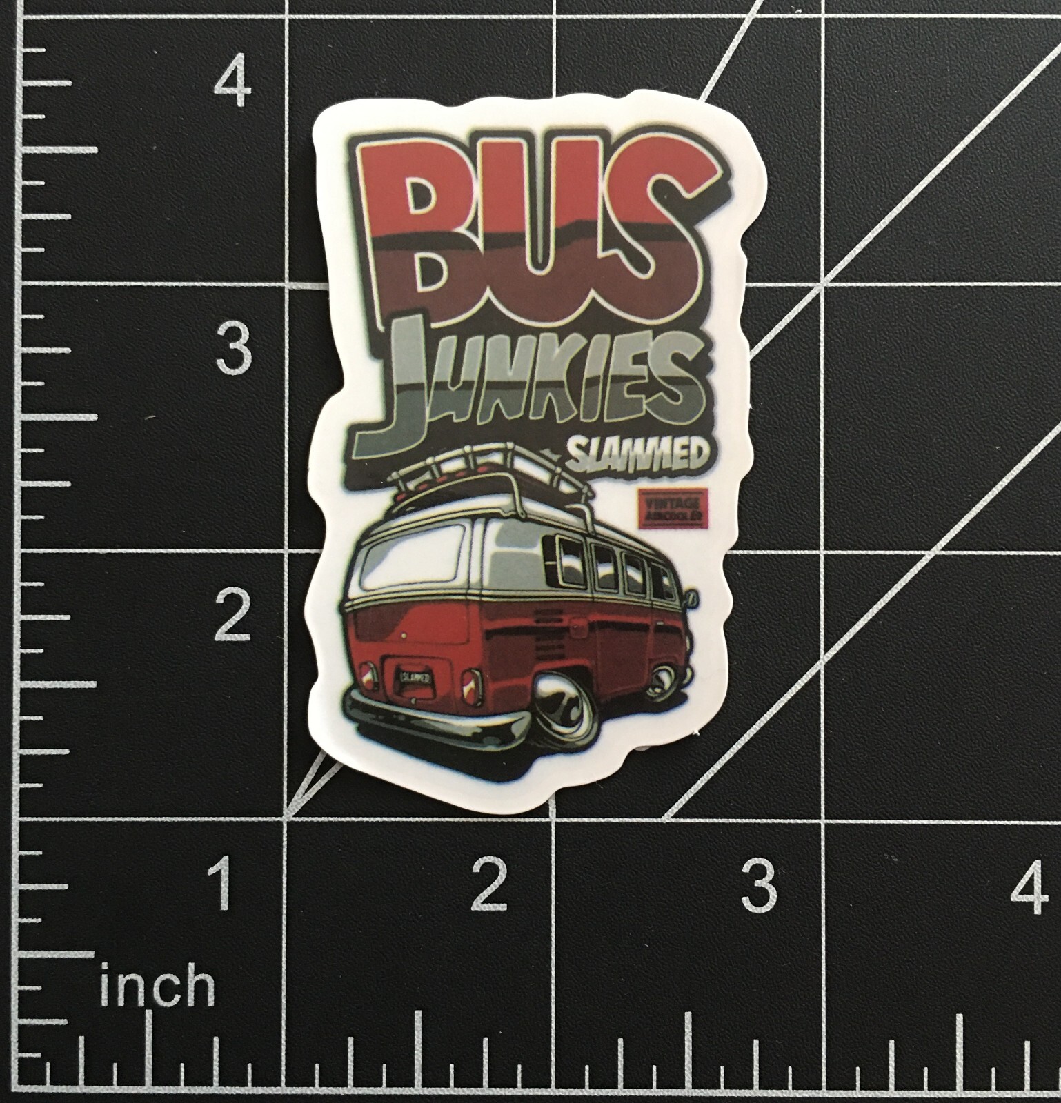 Bus Junkies Slammed Vinyl Sticker 1960s Van Vintage Air Cooled Travel Red Retro
