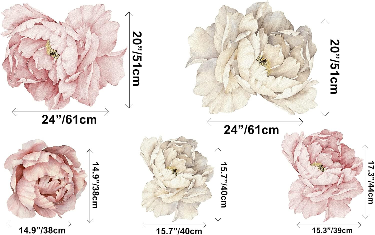 Large 67″ Floral Peonies Wall Sticker – Botanical Beauty for Indoor Spaces