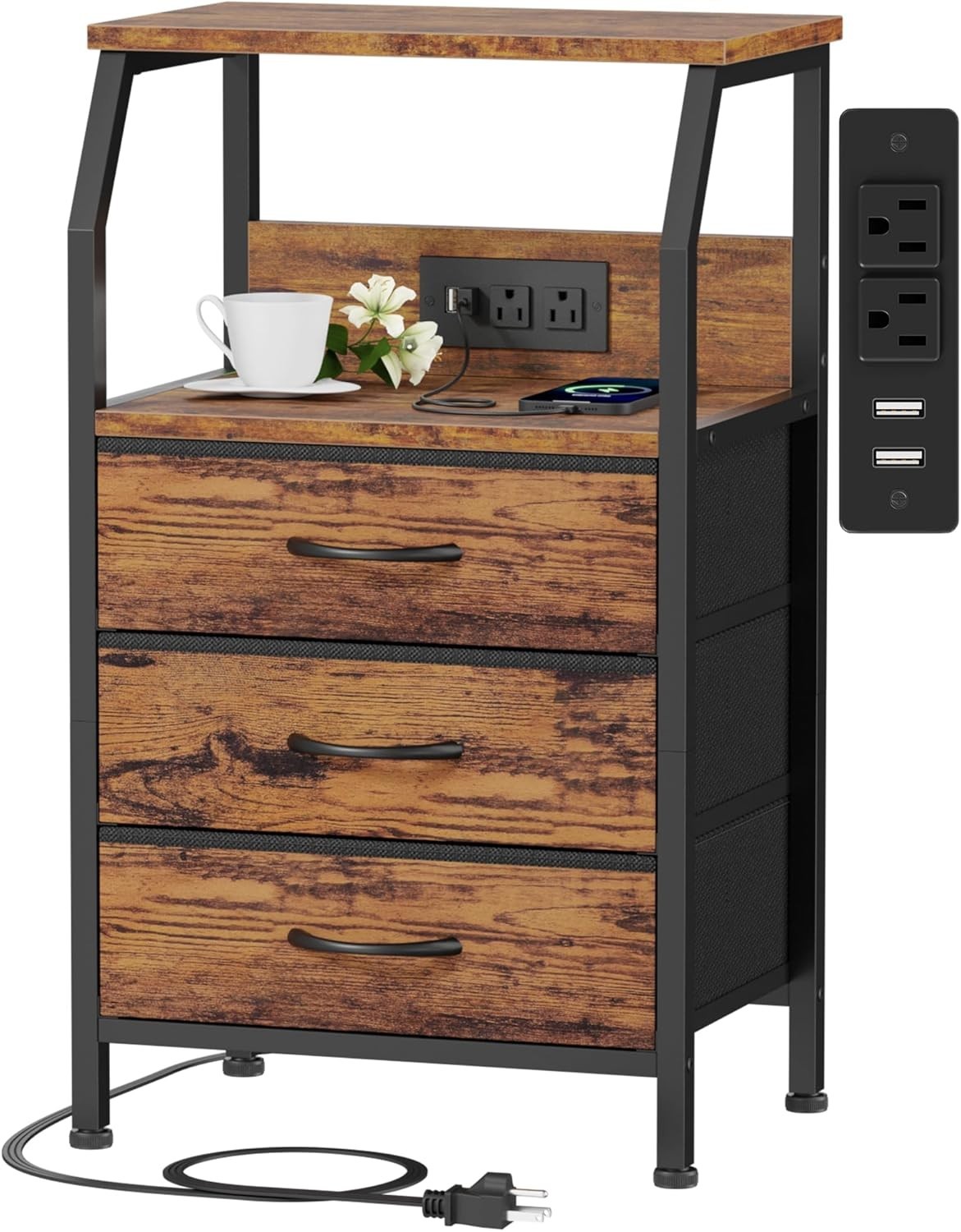 Night Stand with Charging Station, USB Ports and Outlets, 28.3 Inch Tall Beds…