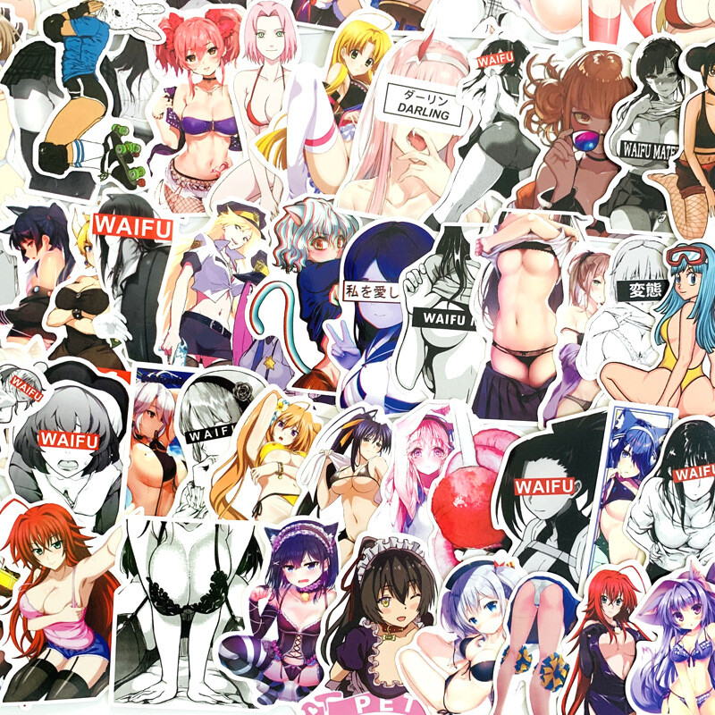 50 pcs Cute Waifu Anime Girls Stickers – No Duplicates