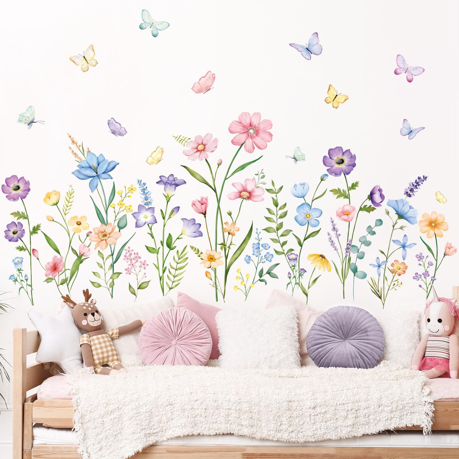 Flower Wall Decals Watercolor Wildflower Grass Butterflies Wall Stickers Peel…