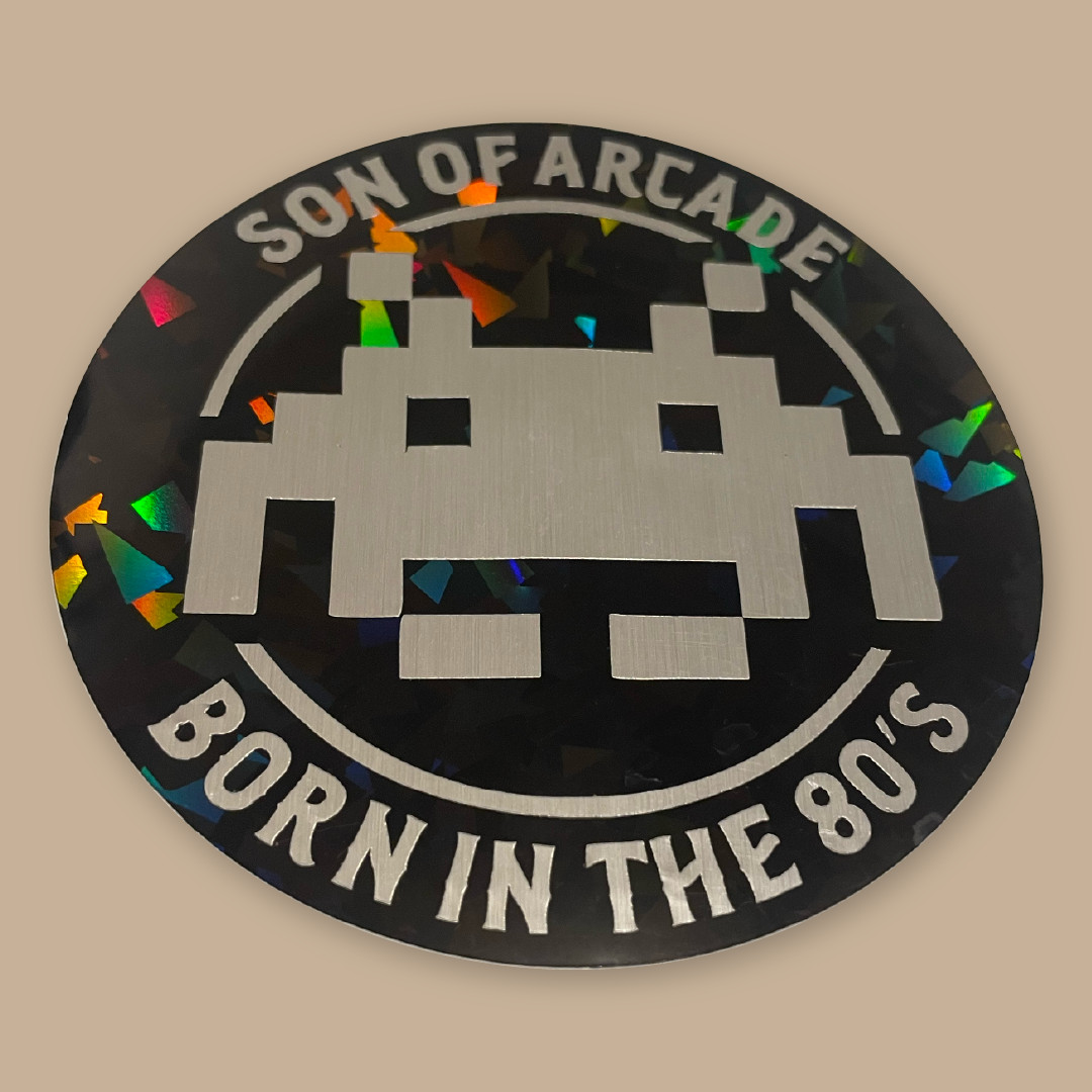 Retro Arcade Sticker Holographic 3.5” Vinyl Decal 80s Gamer Space Invader Metall