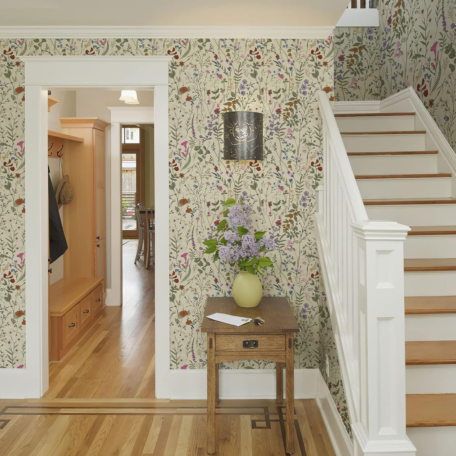 Jiffdiff Wallpaper Self-Adhesive Blooming Vintage Colourful Flowers Wall Paper f