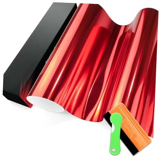 PET Chrome Red Vinyl Wrap Auto Car Sticker Decal Film Sheet Bubble 1FT x 5FT