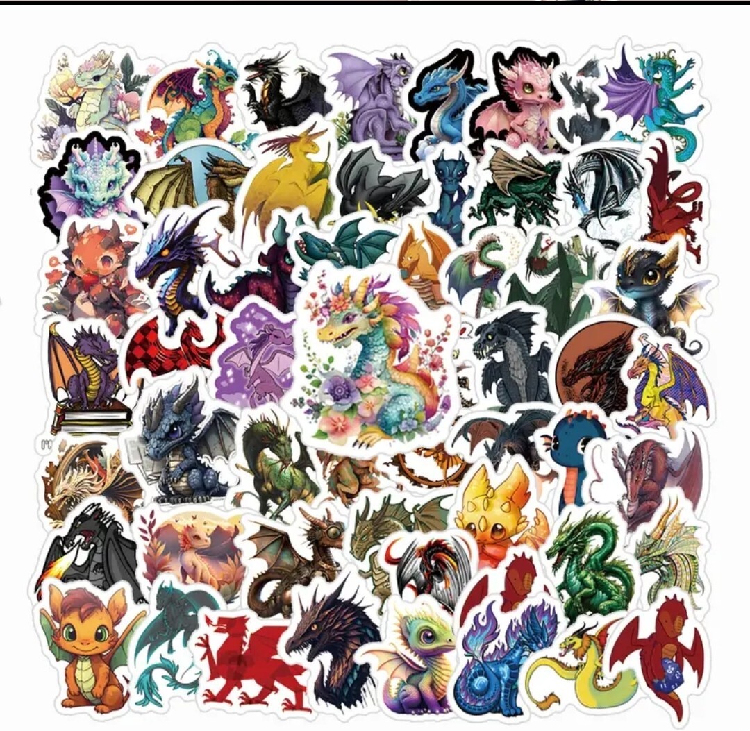 10 PCS Dragons Realistic & Cartoon Fantasy Creatures Stickers BRAND NEW