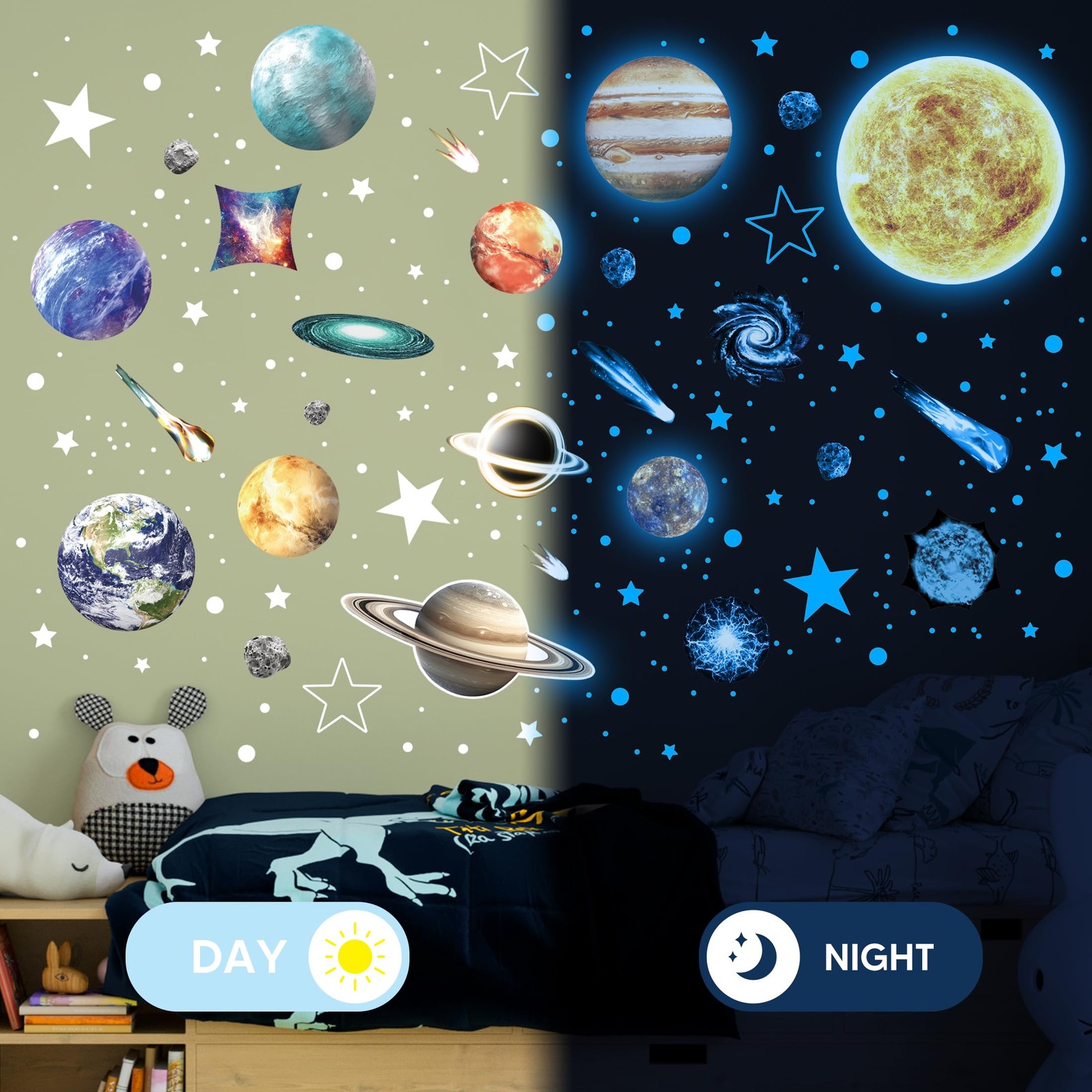 Glow in The Dark Stars and Planets for Ceiling, Robmoda Glow Solar System Wal…