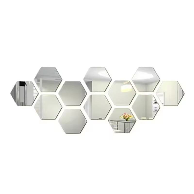 Hexagon 3D Acrylic Mirror Wall Stickers Self Adhesive DIY Home Wall Decor Tiles