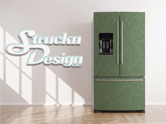 Retro Boomerang Pattern Green Beige Fridge Freezer Wrap Side Door Vinyl Decal