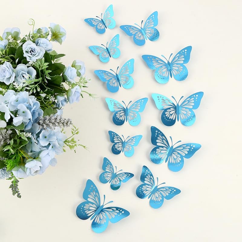 48Pcs 3D Butterfly Wall Decor – 3 Sizes, 4 Styles Decorations for Party, Birt…