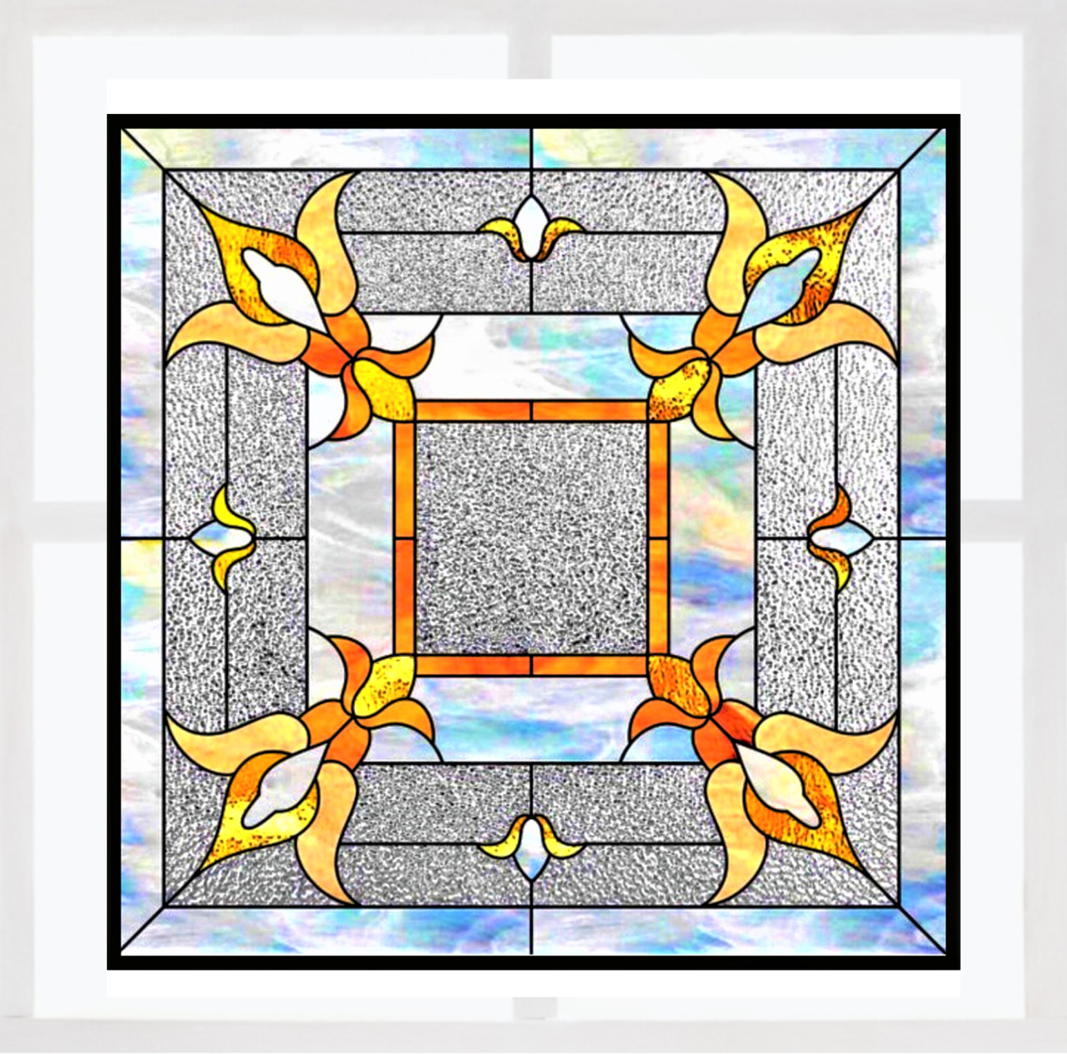 Geometric Sky Faux Stained-Glass WINDOW CLING Size 8″ Square Repositional Vinyl
