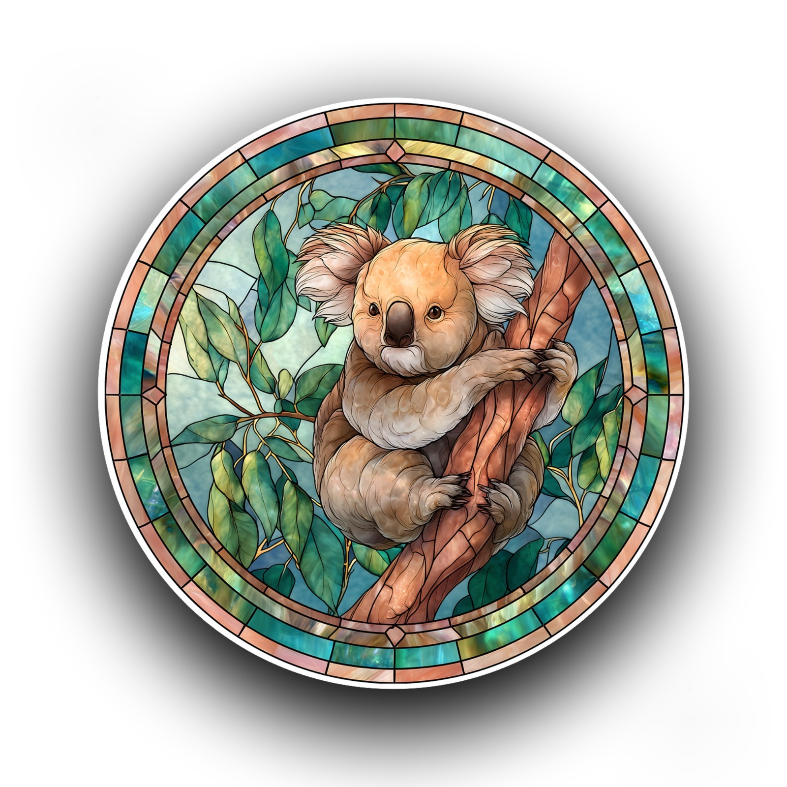 Koala Bear Animal Stained Glass Window Opaque Vibrant Vinyl Sticker Decal