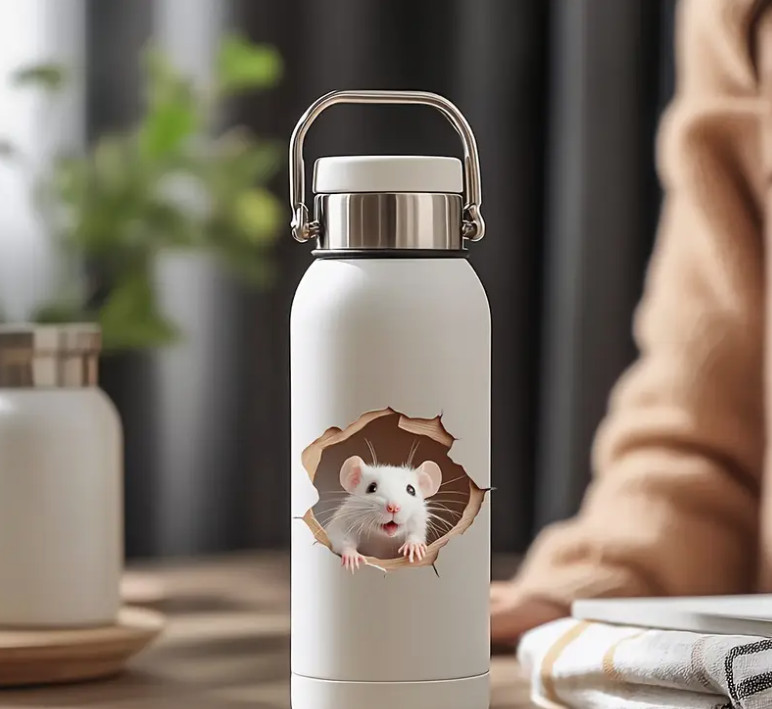 Realistic White Cute Mouse B Rat Rodent Wall Sticker Realistic Decal Kitchen