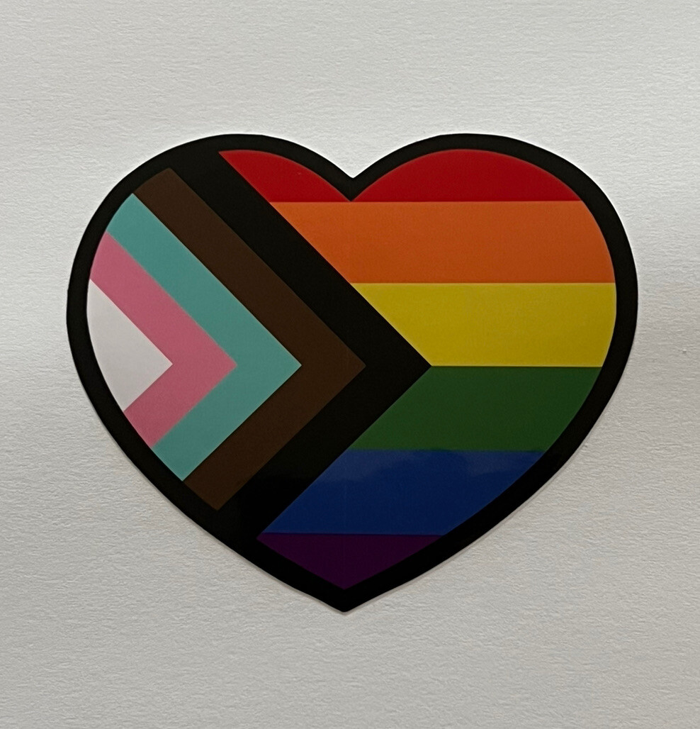 Gay Pride Progress Flag Heart Sticker 3 Inches LGBTQ+ Support Accessory