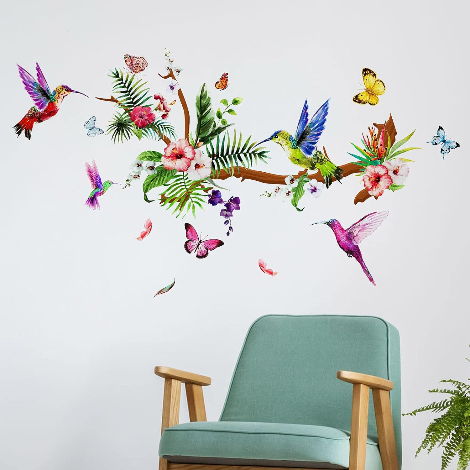Hummingbirds Wall Decals Peel and Stick Birds Vinyl Wall Stickers Butterfly Flow
