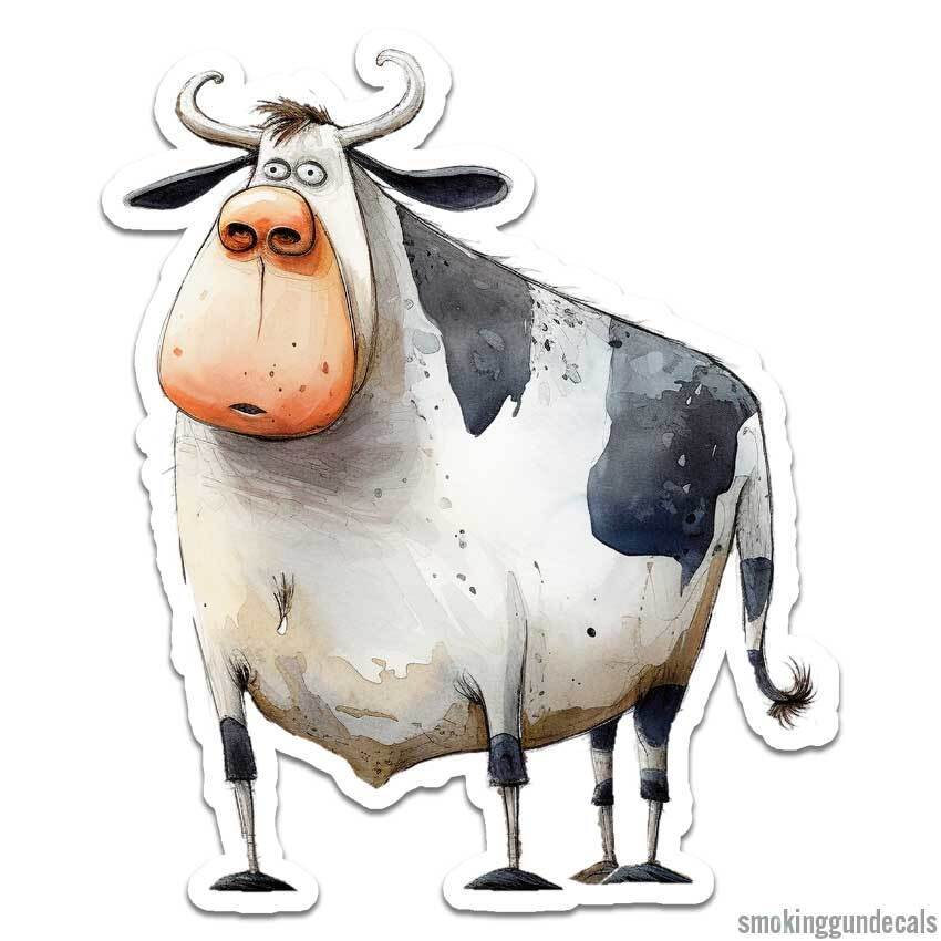 Funny Fat Cow Bull, Vinyl Decal Sticker, Indoor Outdoor, 3 Sizes, #12442