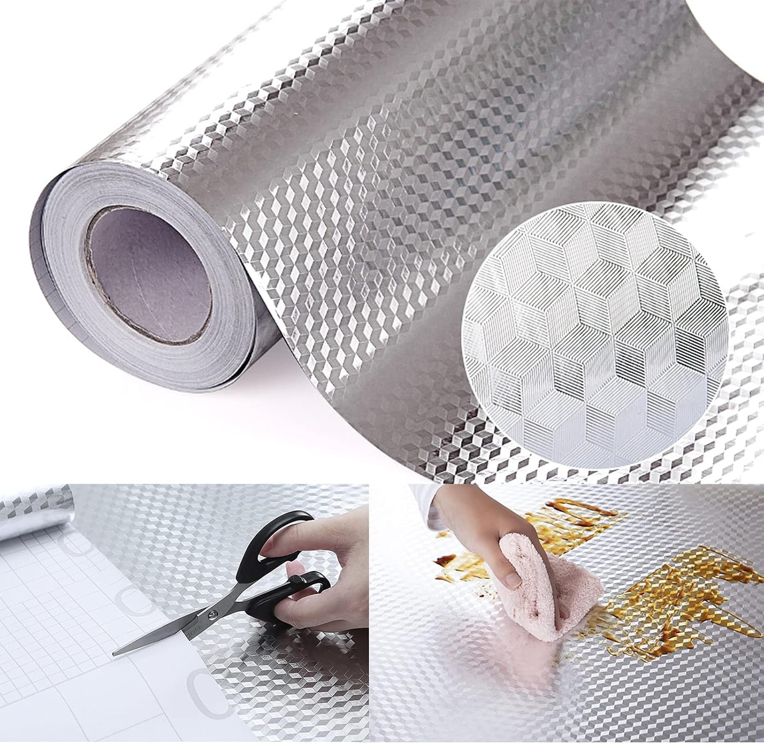 Kitchen Wallpaper Oil Proof Sticker Backsplash Self-Adhesive Paper Cabinet Liner