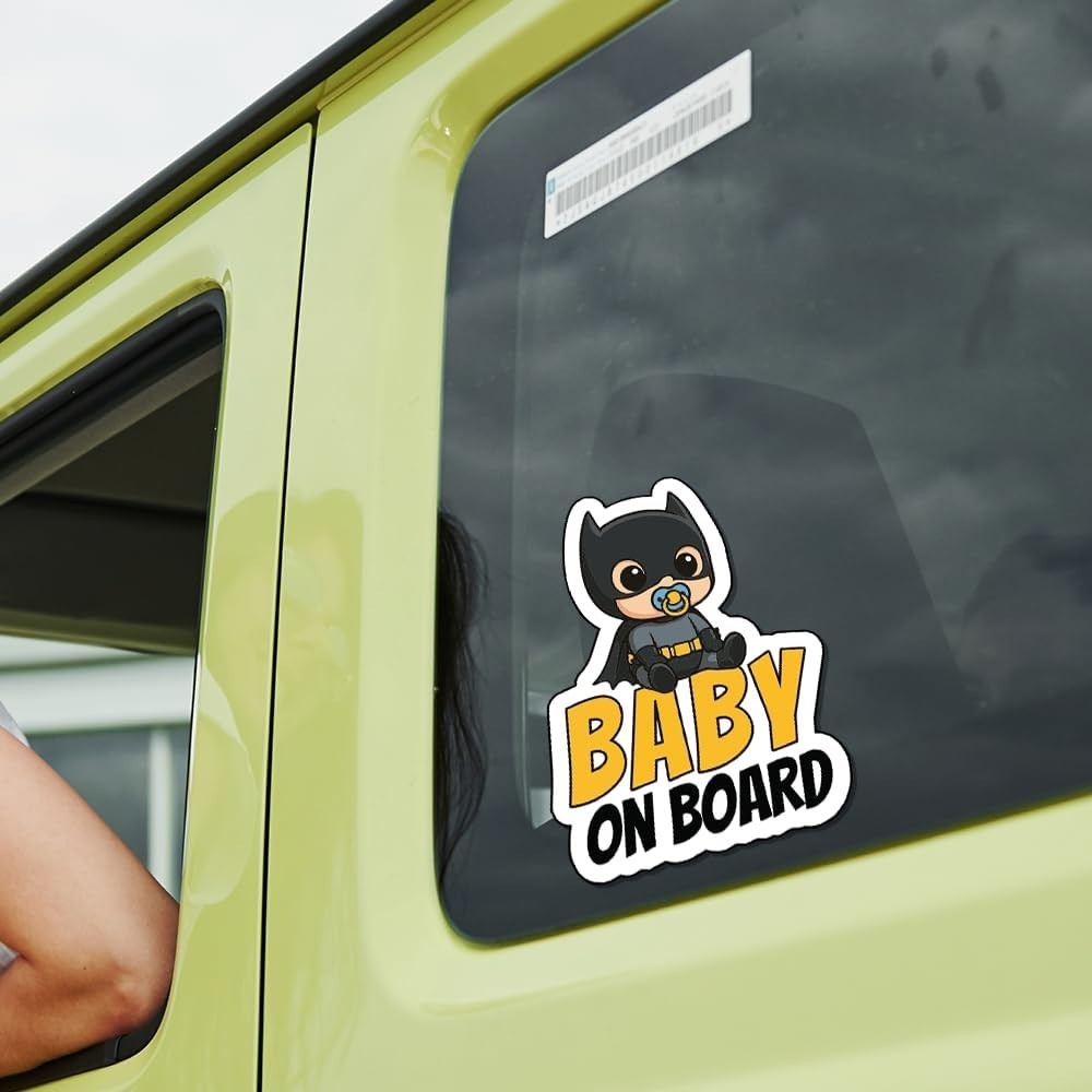 Cute Bat Hero Baby On Board Vinyl Sticker Waterproof Auto Window Truck 4.5″ x 6″